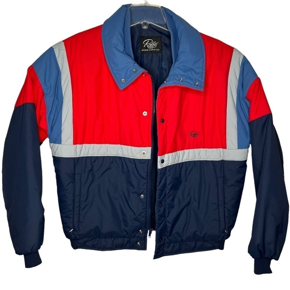 VTG 80s Roffe USA Men’s Thinsulate Red White Blue Ski Coat Size L Color Block - Picture 14 of 14